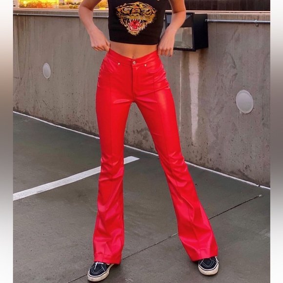 REVICE RED LEATHER PANTS NWT - Picture 2 of 6